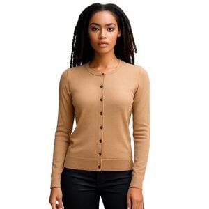 PURE Alfred Sung Beige Cashmere Blend Classic Button Front Cardigan Size XS